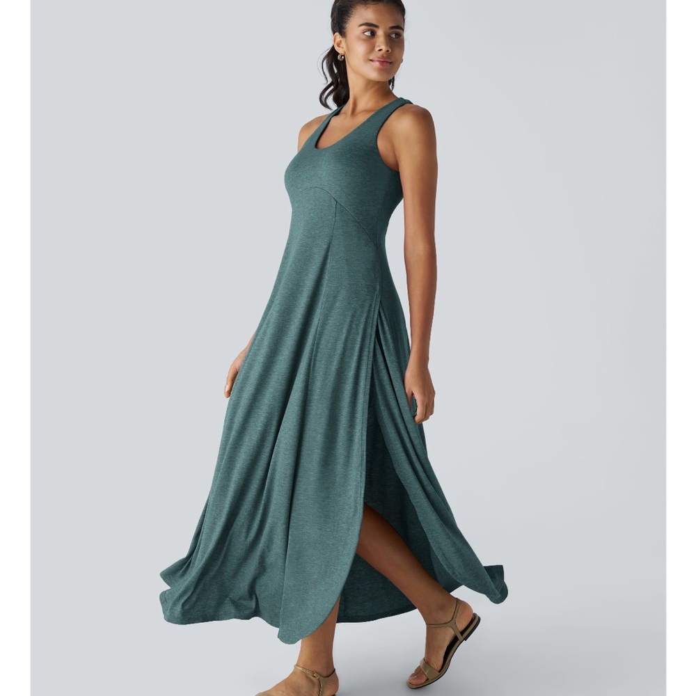 Halara flowy u neck tank dress Small NWT green